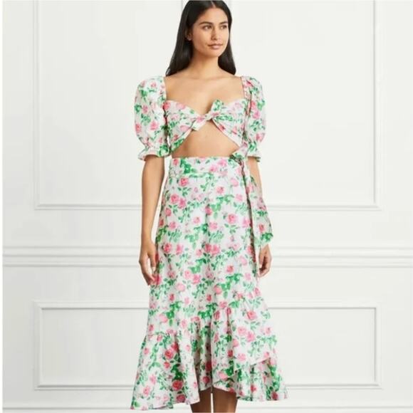 NEW Hill House Mirabel Pink Roses Floral Midi Wrap Skirt - Picture 3 of 12